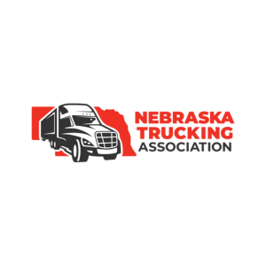 Nebraska Trucking Association logo with truck and trailer over Nebraska state outline